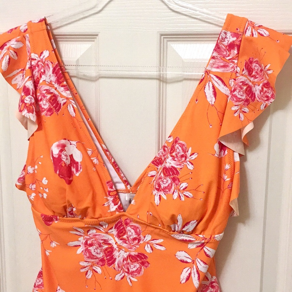NWT Cupshe Orange Floral One Piece Swimsuit - Picture 4 of 13